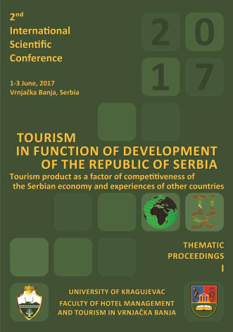 The Second International Scientific Conference, TOURISM IN FUNCTION OF DEVELOPMENT OF THE REPUBLIC OF SERBIA - Тourism product as a factor of competitiveness of the Serbian economy and experiences of other countries, Thematic Proceedings I